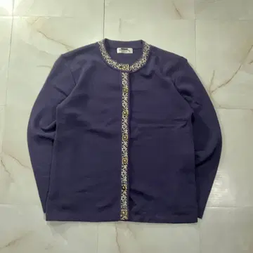 일본제 울 100% 가디건 앙상블 퍼플 보라색 레트로 M