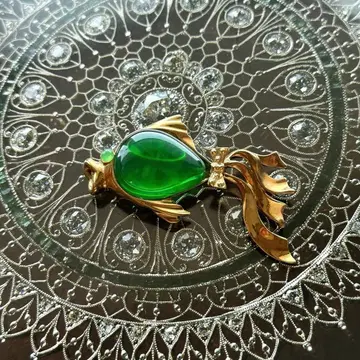 이탈리아제 베네치아 유리 빅 사이즈 금붕어 브로치 그린 빈티지