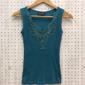 페어리 그런지 에스닉 구제 의류 자수 레이스 비쥬 장식 리브 니트 탱크