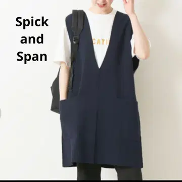 Spick and Span 롱 니트 베스트 네이비 니트 베스트