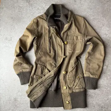 00s Y2K 밀리터리 자켓 헤이세이 갸루 기믹 옷깃 리브 더블 지퍼