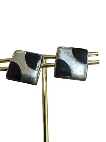 멕시칸 실버 925 오닉스와 실버 스퀘어 스터드 귀걸이