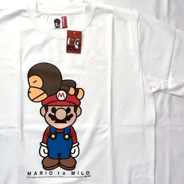 L 슈퍼 마리오 닌텐도 셔츠 화이트 새상품 하자품 패러디
