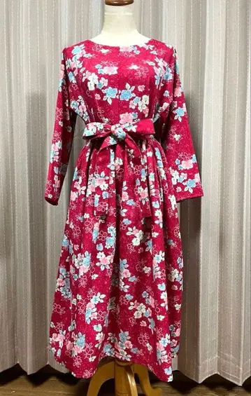 기모노 리메이크 심플 원피스 동원단 벨트 포함 핸드메이드 빈티지 원단