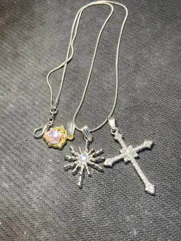 S925 실버 크로스 태양 꽃 펜던트 목걸이 핑크 각인