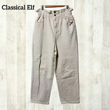 클래식 엘프 캐주얼 팬츠 L 아이보리 화이트 하이웨스트 테이퍼드