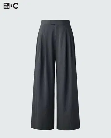 [ UNIQLO C ] 유니클로C 감동 턱 와이드 팬츠 다크 그레이 L