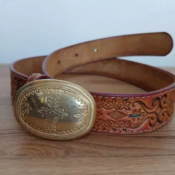 [ 빈티지 ] 여성용 고급 소가죽 웨스턴 벨트 골드 놋쇠 버클