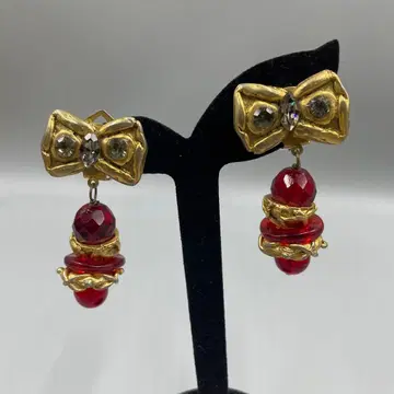 29 빈티지 리본형 빨간색 비즈 귀찌