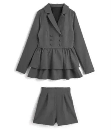 GRL 티어드 프릴 더블 자켓 x 숏팬츠 셋업 그레이