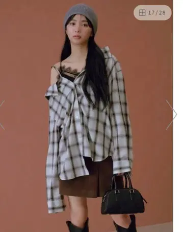 프레이 아이디 레더라이크 비대칭 턱 미니 스커트 브라운 사이즈1