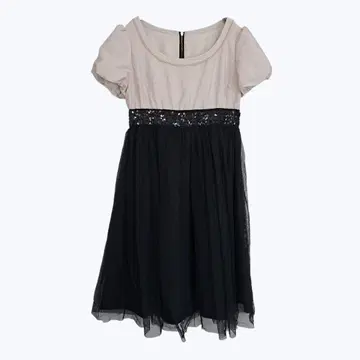 에프데 바이컬러 원피스 반팔 튤 스팽글 고급 블랙 베이지