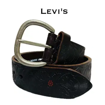 [새상품급] 리바이스 가죽 벨트 풀 그레인 가죽 카빙 브라운