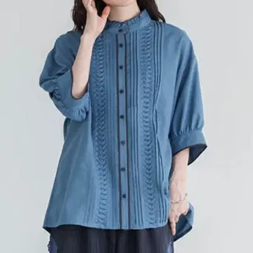 핀턱 배색 파이핑 블라우스 오샤레 워커 소말리아