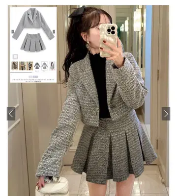 GRL 라메 트위드 자켓 셋업