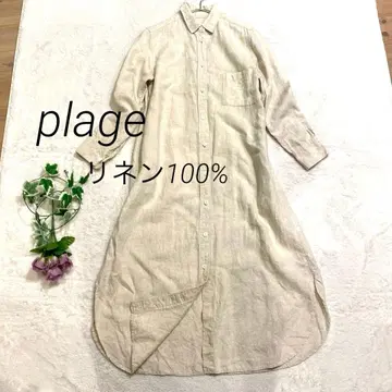plage 플라주 린넨 100% 셔츠 원피스 맥시 길이 내추럴 계열