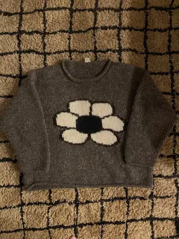 80s 에콰도르 니트 핸드 니트 데이지 꽃무늬