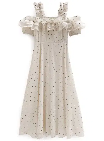 GRL 도트 무늬 프릴 오프숄더 플레어 롱 원피스 ru1165