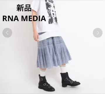 택 포함 새상품 RNA 시어 체크 롱 스커트 아이스 블루 시스루 M