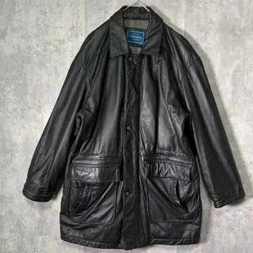 소가죽 카우 레더 카 코트 블랙 천연 가죽 충전솜 어깨 패드 없음