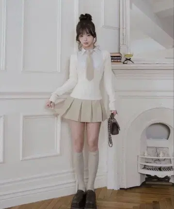 Darich 넥타이 셔츠 도킹 니트 미니 원피스