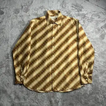 80s VINTAGE 실크 스트라이프 옴브레 올 패턴 셔츠 브라운