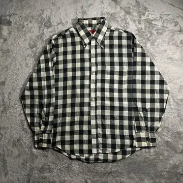 60s VINTAGE USA 블록 체크 버튼 다운 셔츠 블랙 화이트