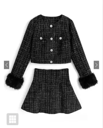 GRL 퍼 슬리브 자켓 x 미니스커트 트위드 셋업[pm796]