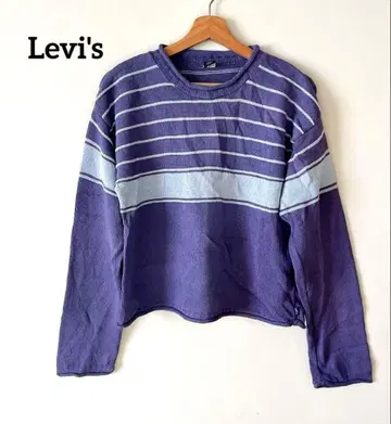 90s USA제 리바이스 보더 코튼 니트 보라색 [ M ]