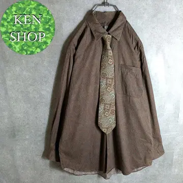 넥타이 셔츠 다크 브라운 스카프 패턴 빈티지 구제 의류