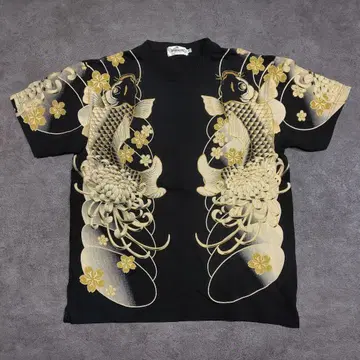 카라쿠리타마시 일본풍 패턴 T셔츠 남성용 등용