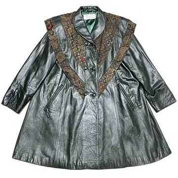 새상품급 빈티지 램 가죽 코트 페이즐리 42(XL) 그린 짙은 녹색