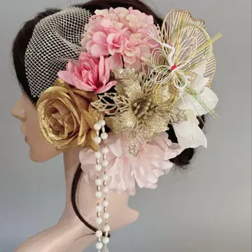 [럭셔리] 머리 장식 비녀 성인식 졸업식 결혼식 화이트 핑크 골드 튤