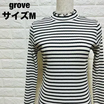 grove M 사이즈 보더 니트 리브 소매 프릴 새상품급 [ 413 ]