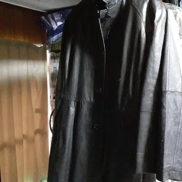 블랙 가죽 롱 코트