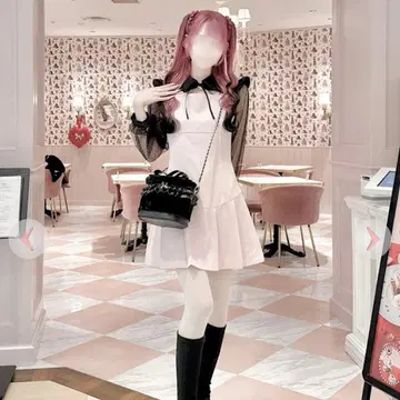 HONEYMEW 허니뮤우 도트 튤 롱 슬리브 원피스 핑크