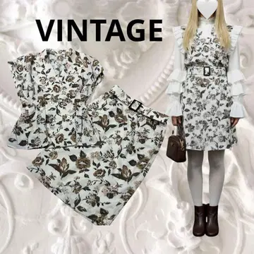 빈티지 벨트 포함 꽃무늬 셋업 레트로 수트 버블 90s 80s