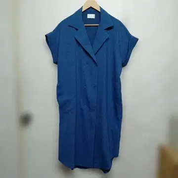 1170 KBF 오픈 카라 원피스 반팔 블루