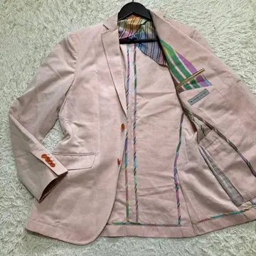 에트로 테일러드 자켓 L 스트라이프 린넨 핑크 파이핑