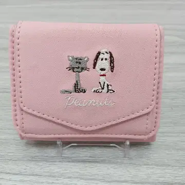 N561 스누피 퍼론 자수 COCOART 반지갑 핑크