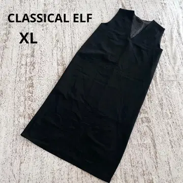 클래식 엘프 슬리브리스 원피스 오버롤 스커트 XL 블랙 V넥