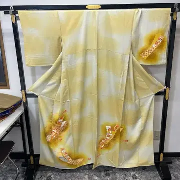 호몬기 기모노 순수 실크풍 블렌딩 염색 부채 문양 포멀 0325-7