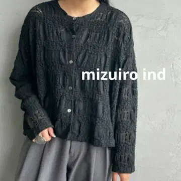미즈이로 인드 시어 패턴 편직 숏 기장 니트 가디건