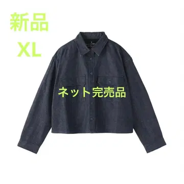 MUJI 카포크 혼방 라이트 데님 긴팔 셔츠 여성 XL 다크 네이비