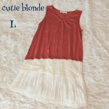 [큐티 블론드] 레이스 플리츠 슬리브리스 튜닉 L 이소재 절개