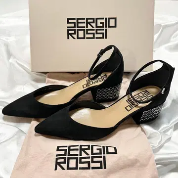 세르지오로시 앵클 스트랩 펌프스 청키힐 블랙 37