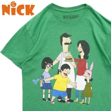밥스버거 캐릭터 프린트 티셔츠 그린 애니메이션 디자인