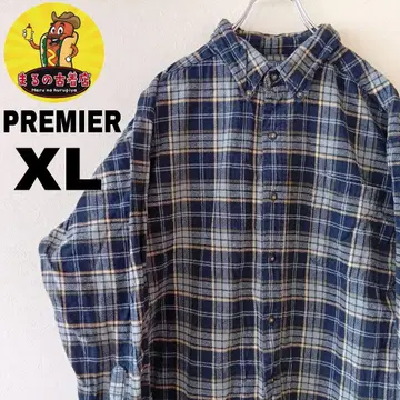 USA 구제 의류 PREMIER 플란넬 셔츠 XL 네이비 그레이 체크