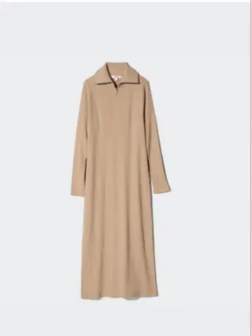 UNIQLO 하프 지퍼 롱 원피스 베이지