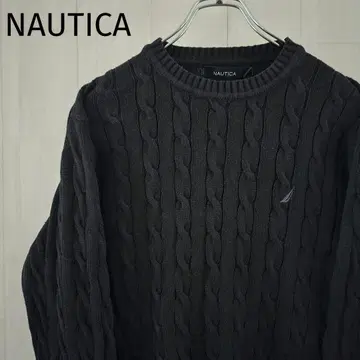 노티카 NAUTICA 케이블 코튼 니트 자수 로고 L 블랙 0010